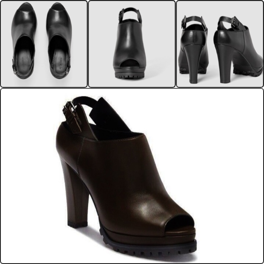 ALL SAINTS Heel Hathaway Booties Platform Open Toe Leather Shoes